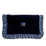The Navy Velvet & Tartan Ruffled Pouch
