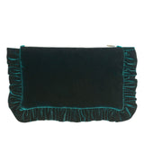 The Forest Green Velvet Ruffled Pouch