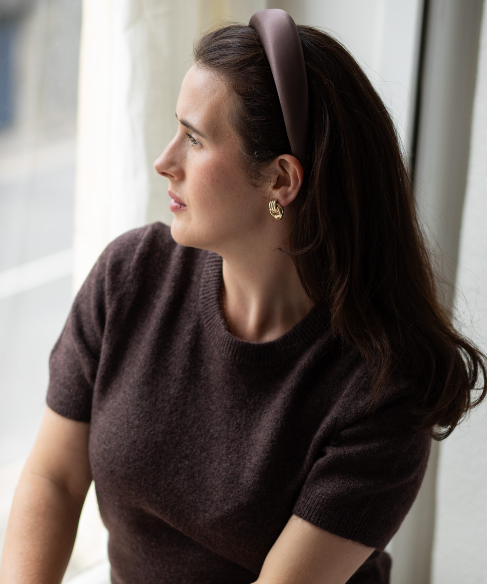 Brown satin womens headband for wedding guest