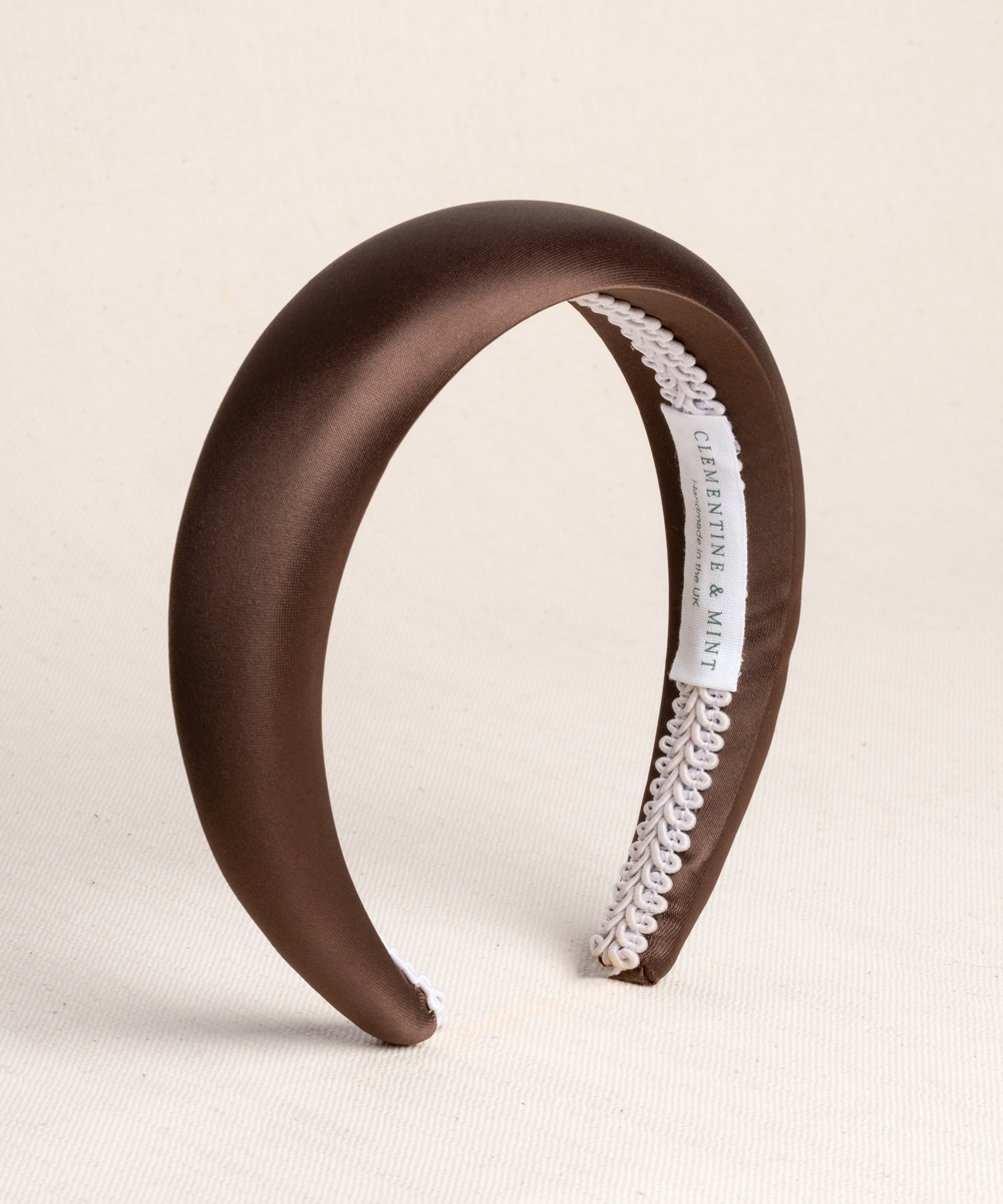 brown satin headband for wedding guest
