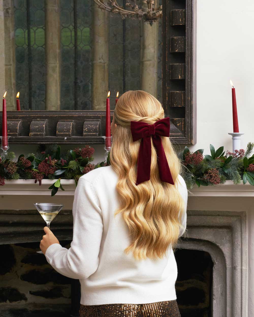burgundy velvet women's hair bow