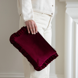 The Burgundy Velvet Ruffled Pouch
