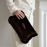 The Brown Velvet Ruffled Pouch