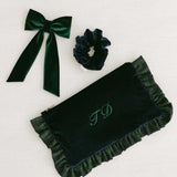 The Navy Velvet & Tartan Ruffled Pouch