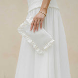The Ivory Satin Mini Ruffled Pouch - PRE ORDER