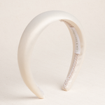 Ivory satin bridal headband made with a premium cotton braid