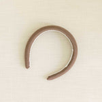 Brown linen headband with a soft white cotton braid