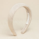 Beige linen headband with a soft white cotton braid
