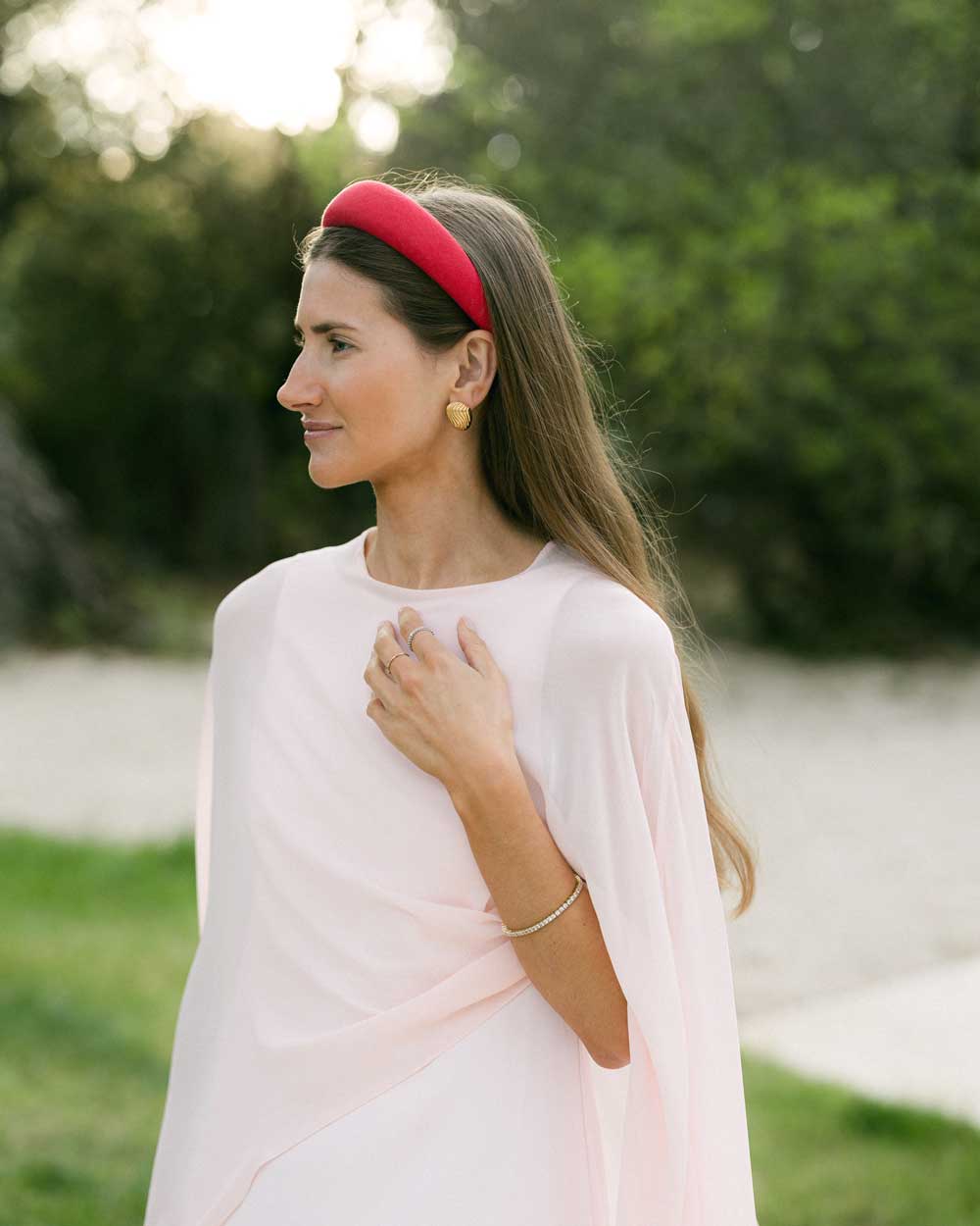 red linen headband women's