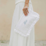 The White Linen Ruffled Pouch