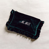 The Forest Green Velvet Ruffled Pouch
