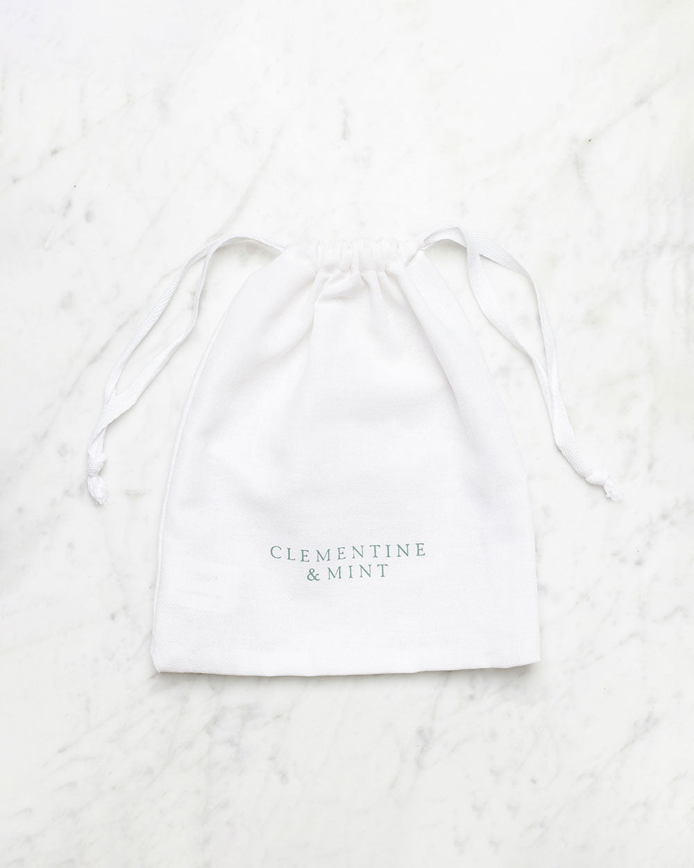White Linen clementine and mint drawstring bag