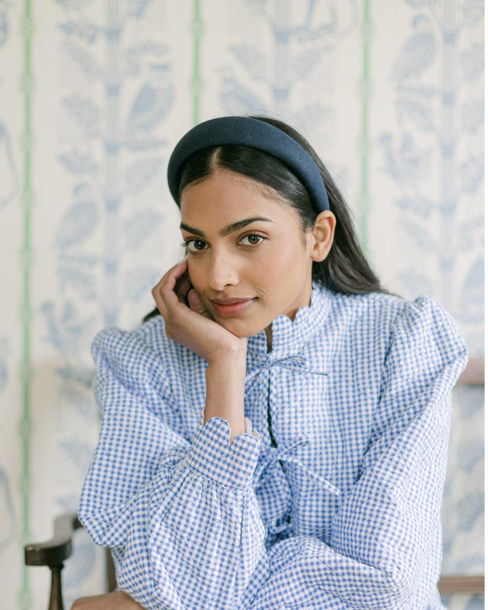 navy blue linen headband