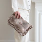 The Brown Gingham Ruffled Pouch