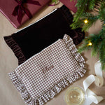 brown gingham and brown velvet personalised pouch