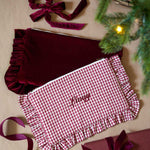 burgundy gingham ruffled wash bag pouch