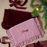 burgundy gingham ruffled wash bag pouch