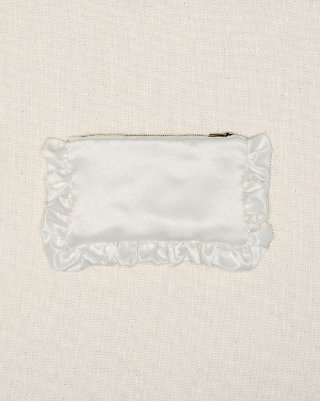 The Ivory Satin Mini Ruffled Pouch