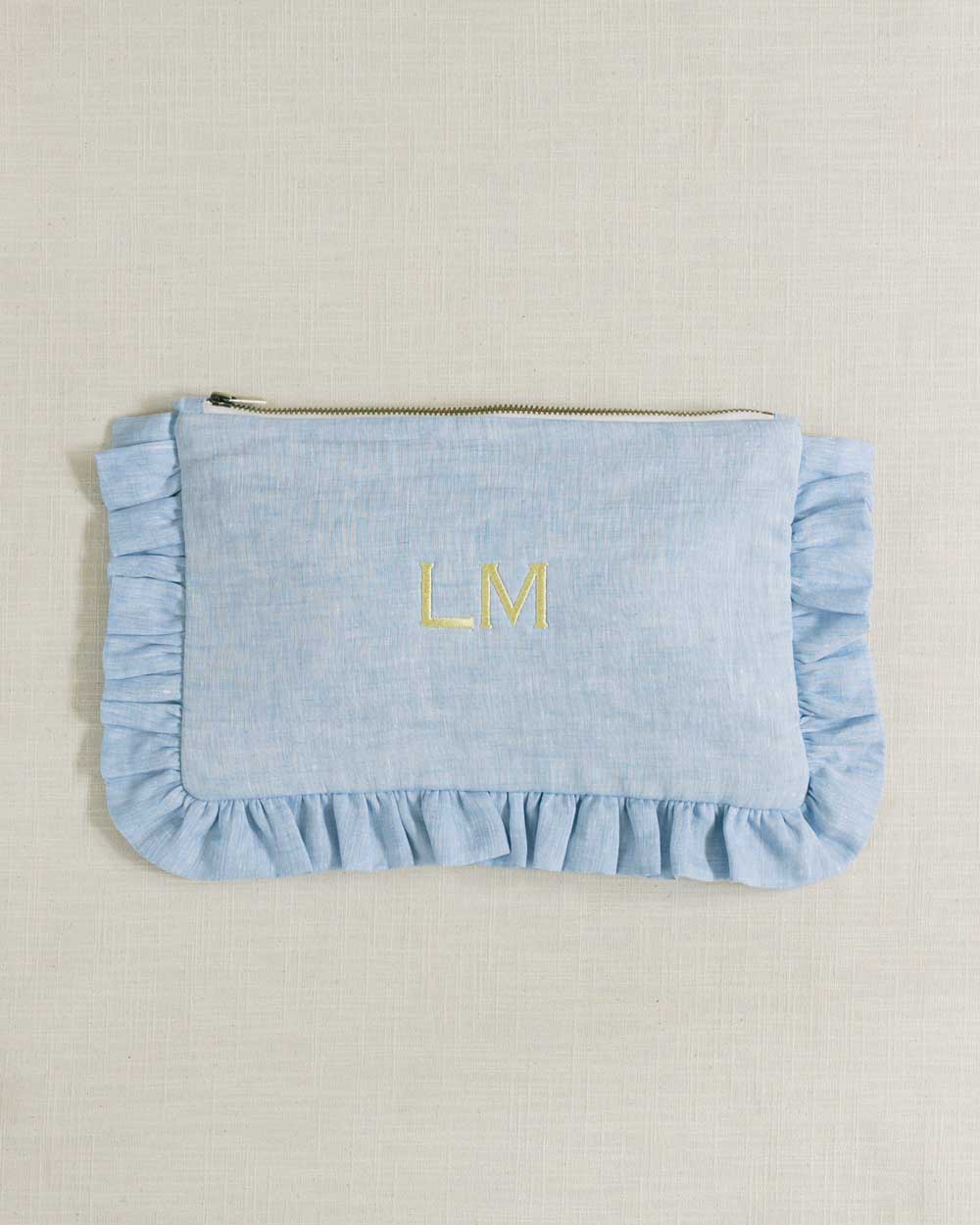 The Chambray Ruffled Pouch