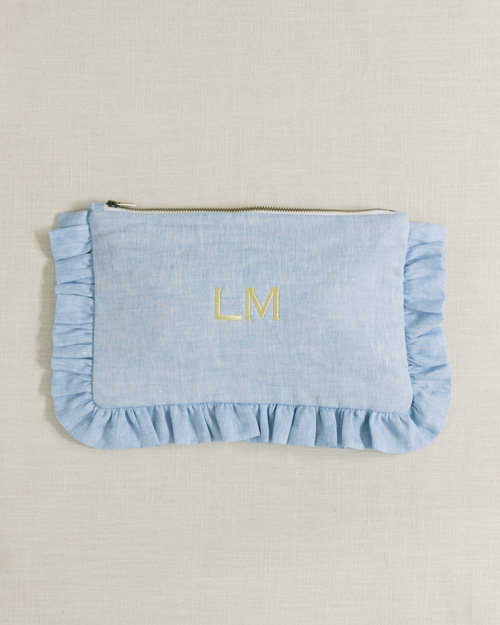 The Chambray Linen Ruffled Pouch