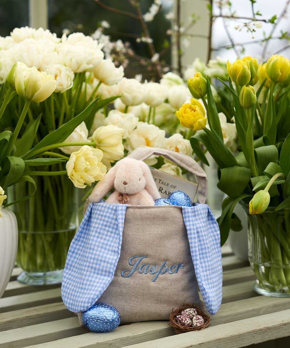 Blue Gingham Bunny Personalised Childs Easter Bag