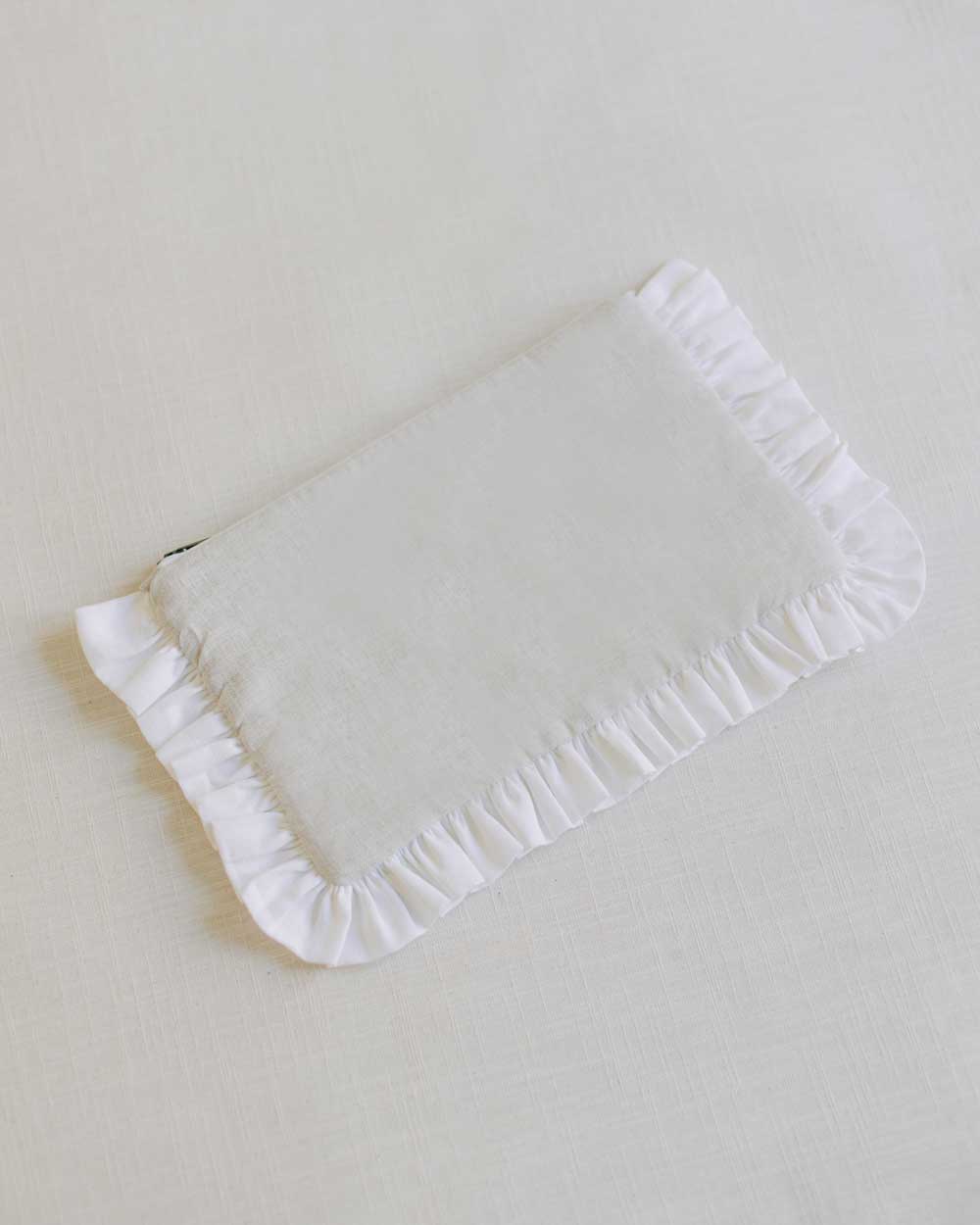 The White and Natural Linen Ruffled Pouch