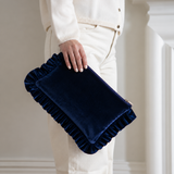 The Navy Blue Velvet Ruffled Pouch