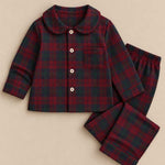 burgundy tartan children's winter pyjamas 