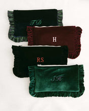 Load image into Gallery viewer, The Forest Green Velvet Ruffled Pouch
