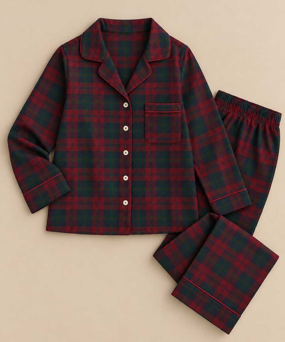 women's burgundy and forest green tartan pyjamas 
