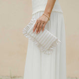 The Beige Stripe Mini Ruffled Pouch