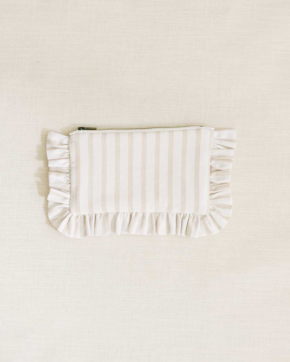 The Beige Stripe Mini Ruffled Pouch