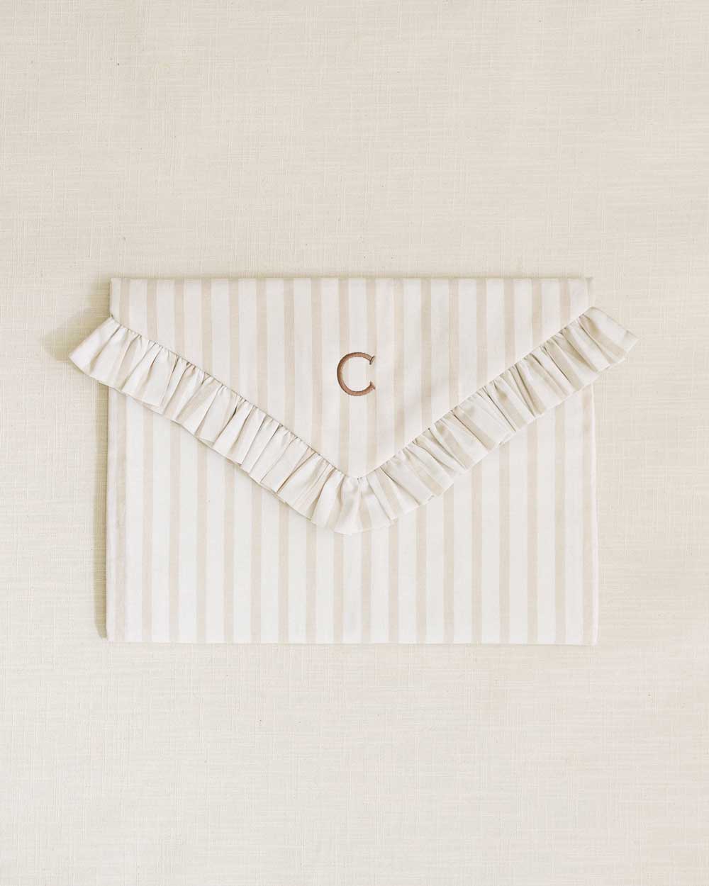 The Beige Stripe Ruffled Laptop Sleeve