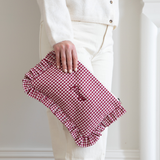 The Burgundy Gingham Ruffled Pouch