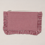 The Burgundy Gingham Ruffled Pouch