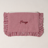 The Burgundy Gingham Ruffled Pouch