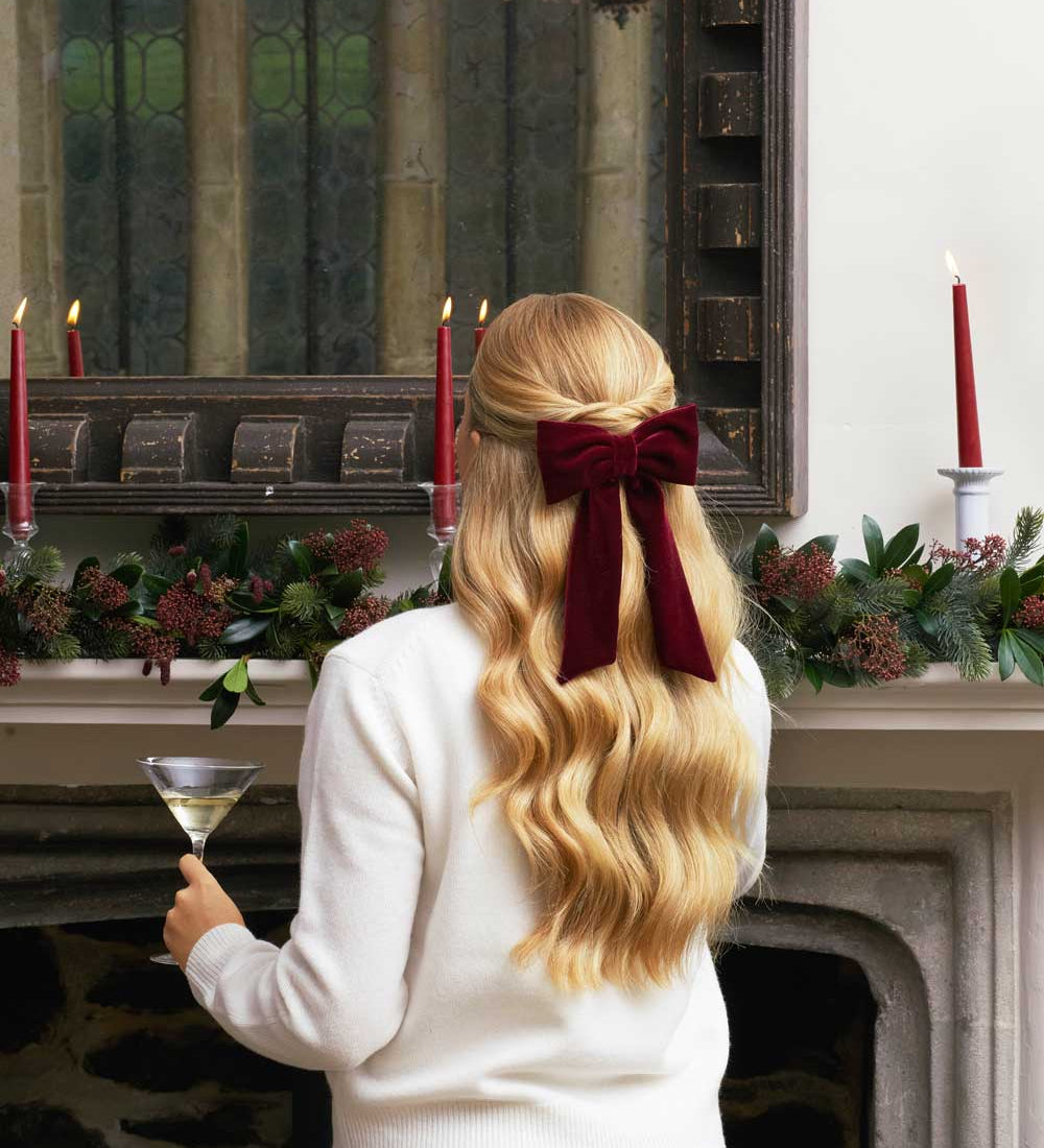 burgundy velvet women's hair bow 