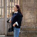 women wearing a burgundy linen headband 