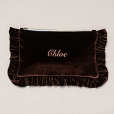 The Brown Velvet Ruffled Pouch