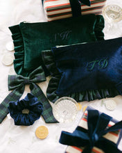 Load image into Gallery viewer, The Navy Velvet &amp; Tartan Ruffled Pouch
