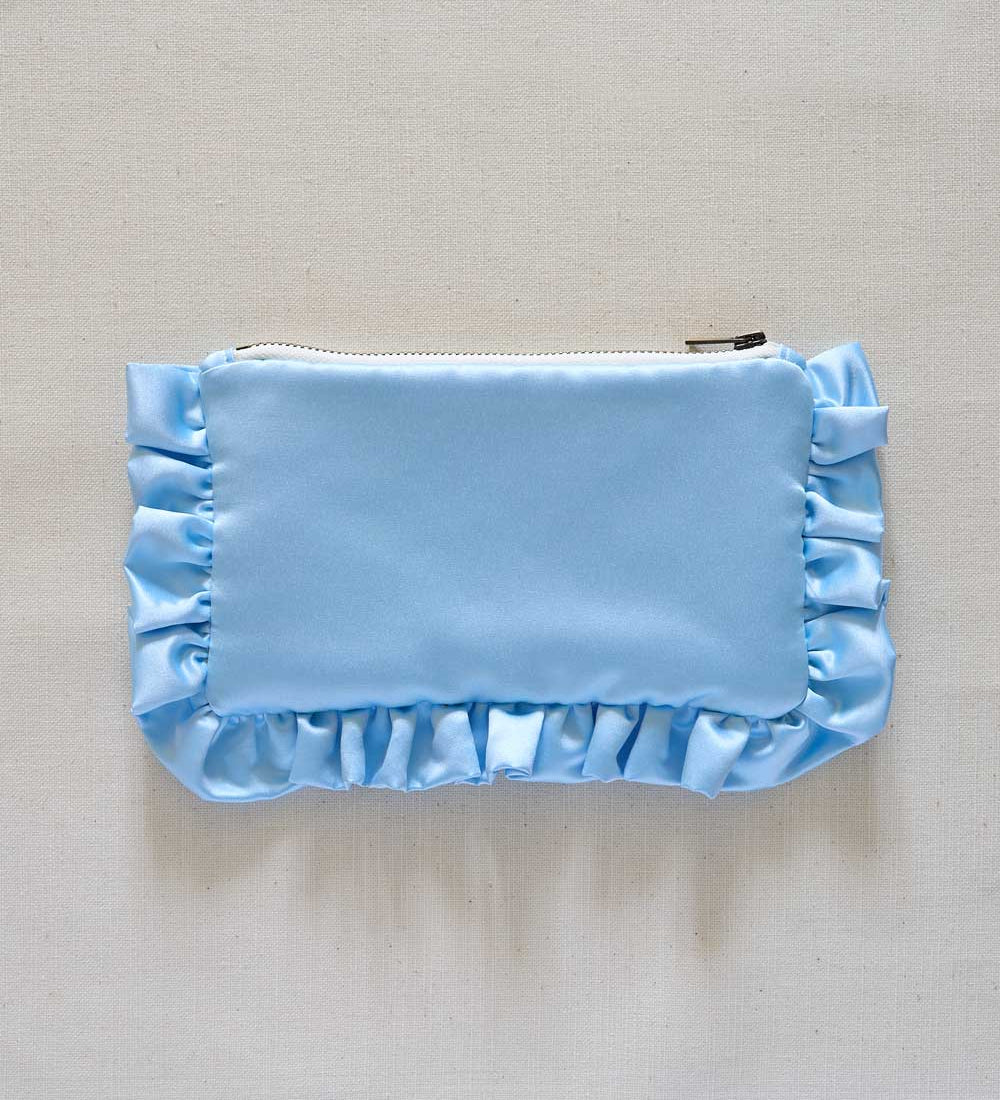 light blue satin mini pouch