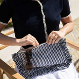 The Navy Blue Gingham Ruffled Pouch