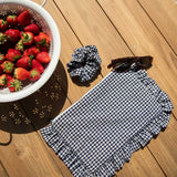 The Navy Blue Gingham Ruffled Pouch