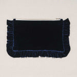 navy velvet ruffled pouch 