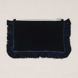 navy velvet ruffled pouch 