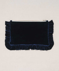 navy velvet ruffled pouch 