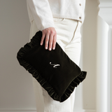 The Olive Green Velvet Ruffled Pouch