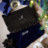 navy velvet and olive green velvet personalised pouch 