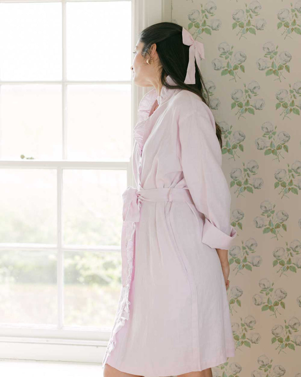 The Light Pink Ruffled Linen Robe – Clementine & Mint
