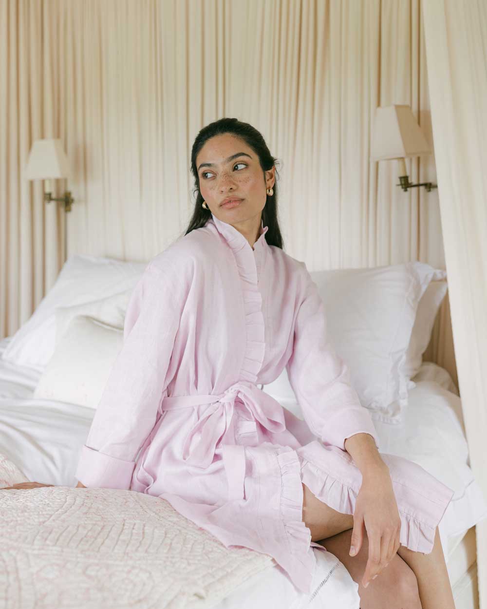 The Light Pink Ruffled Linen Robe